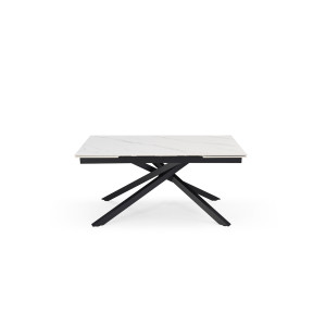 Table extensible 180 à 260 cm en céramique blanc marbré mat et pied torsadé - NEVADA 05