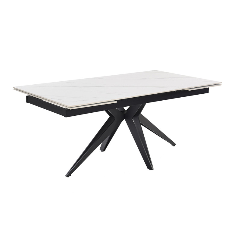 Table extensible 180 à 260 cm en céramique blanc marbré mat et pied étoile - NEVADA 06