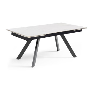 Table extensible 180 à 260 cm en céramique blanc marbré mat et 4 pieds inclinés - NEVADA 08