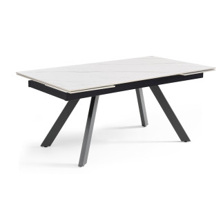 Table extensible 180 à 260 cm en céramique blanc marbré mat et 4 pieds inclinés - NEVADA 08