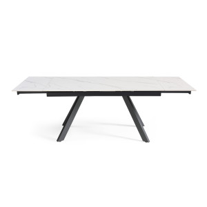 Table extensible 180 à 260 cm en céramique blanc marbré mat et 4 pieds inclinés - NEVADA 08