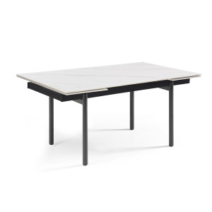 Table extensible 180 à 260 cm en céramique blanc marbré mat et 4 pieds droits - NEVADA 09