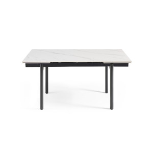 Table extensible 180 à 260 cm en céramique blanc marbré mat et 4 pieds droits - NEVADA 09