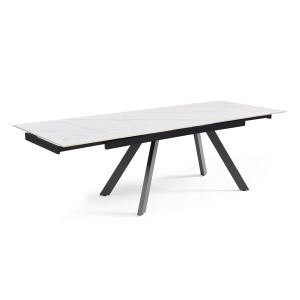 Table extensible 180/260 cm céramique blanc marbré pieds inclinés - NEVADA 08