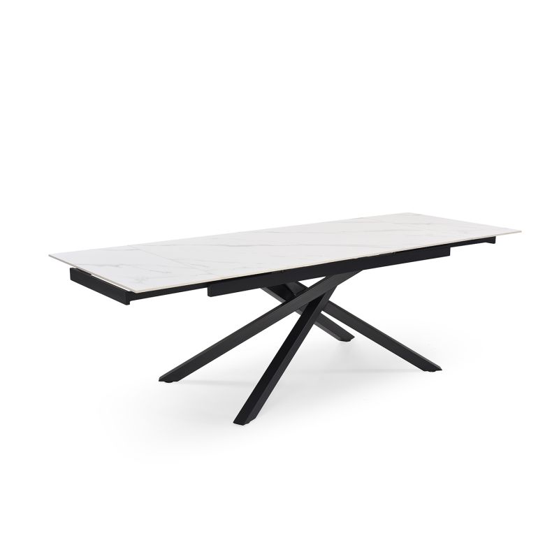 Table extensible 180/260 cm céramique blanc marbré pied torsadé - NEVADA 05