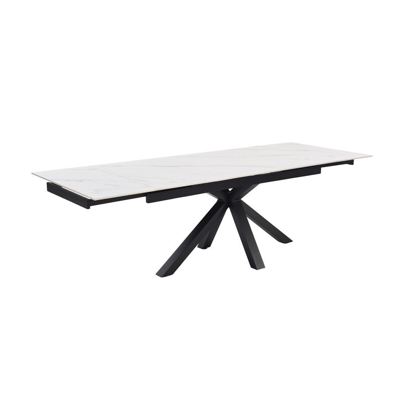 Table extensible 180/260 cm céramique blanc marbré pied croix - NEVADA 04