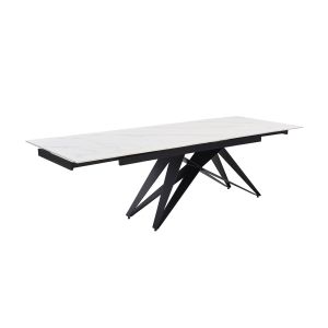 Table extensible 180/260 cm céramique blanc marbré pied géométrique - NEVADA 03