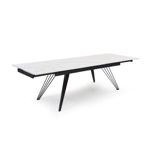 Table extensible 180/260 cm céramique blanc marbré pieds filaires - NEVADA 01