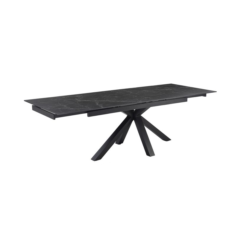 Table extensible 180/260 cm céramique noir marbré pied croix- INDIANA 04