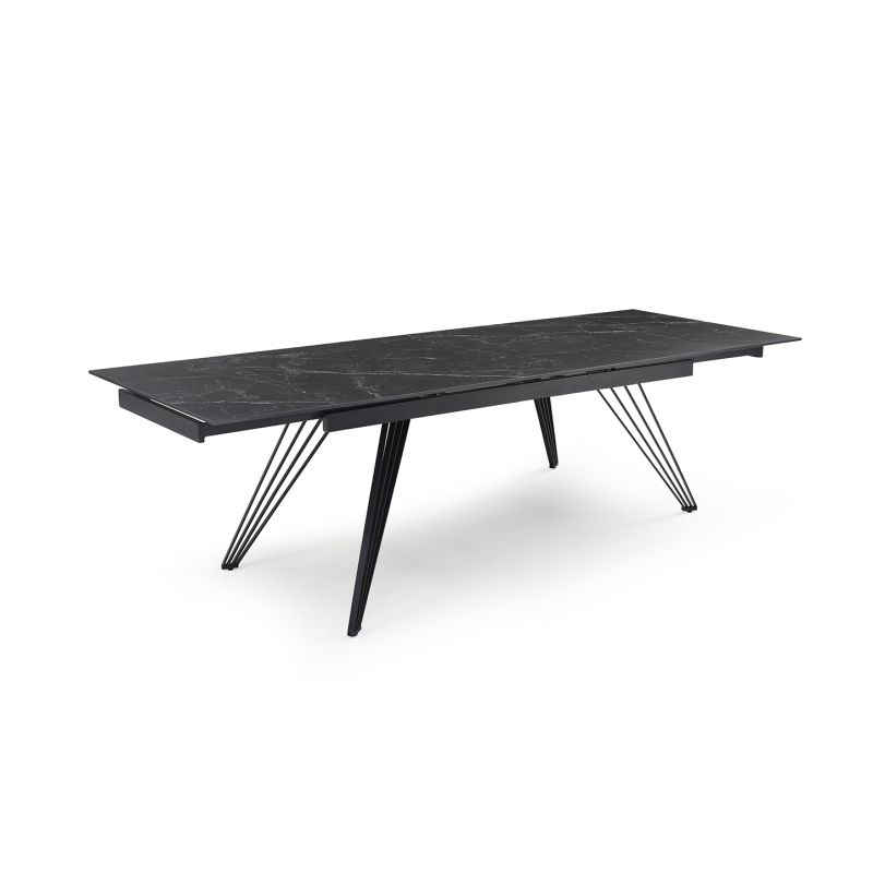 Table extensible 180/260 cm céramique noir marbré pieds filaires - INDIANA 01