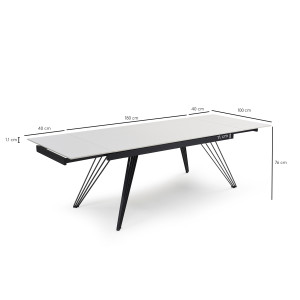 Table extensible 180/260 cm céramique blanc pieds filaires - OREGON 01