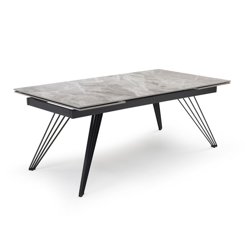 Table extensible 180/260 cm céramique gris marbré pieds filaires - DAKOTA 01