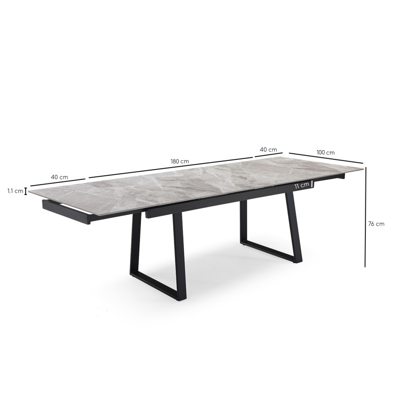 Table extensible 180/260 cm céramique gris marbré pieds luge - DAKOTA 02