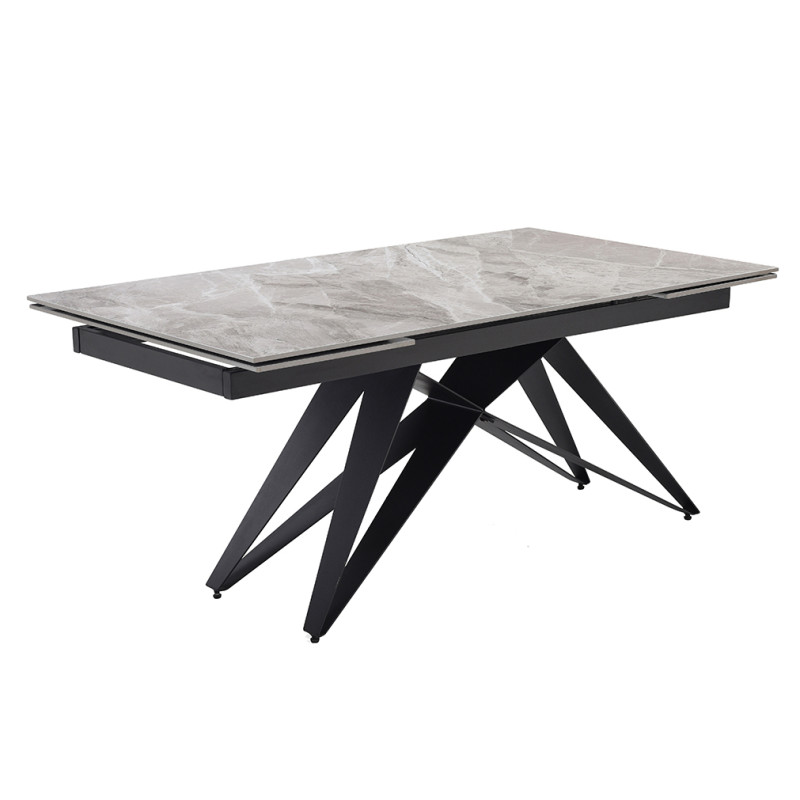 Table extensible 180/260 cm céramique gris marbré pied géométrique - DAKOTA 03