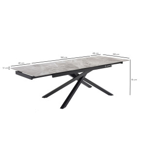 Table extensible 180/260 cm céramique gris marbré pied torsadé - DAKOTA 05