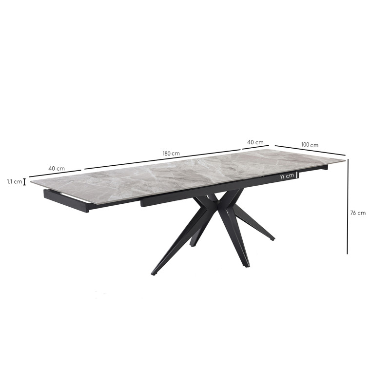 Table extensible 180/260 cm céramique gris marbré pied étoile - DAKOTA 06