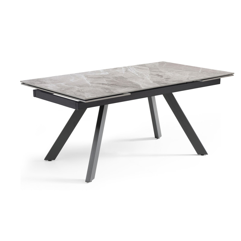 Table extensible 180/260 cm céramique gris marbré pieds inclinés - DAKOTA 08