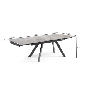 Table extensible 180/260 cm céramique gris marbré pieds inclinés - DAKOTA 08