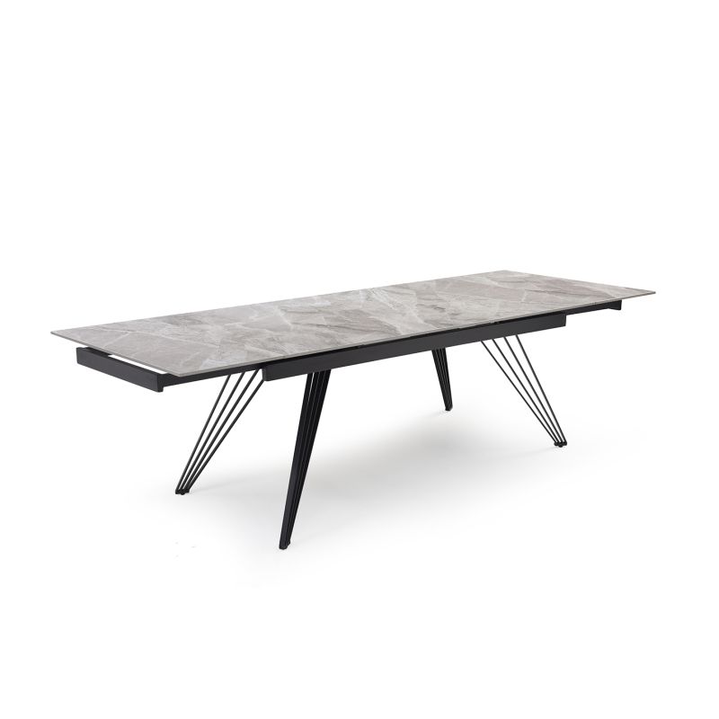 Table extensible 180/260 cm céramique gris marbré pieds filaires - DAKOTA 01