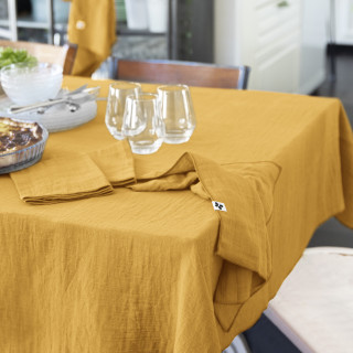 Nappe 150 x 250 cm en Double Gaze de Coton Jaune Gaufrée - PEPA