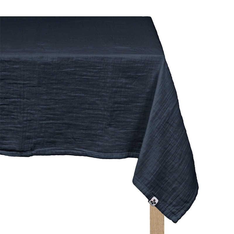 Nappe 150 x 250 cm en Double Gaze de Coton Bleu Nuit Gaufrée - PEPA