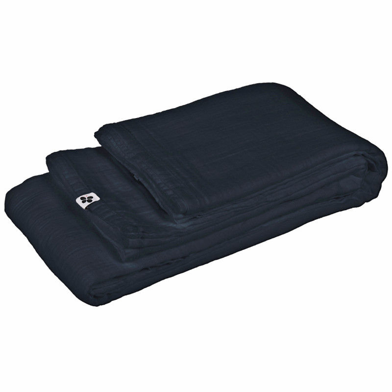 Nappe 150 x 250 cm en Double Gaze de Coton Bleu Nuit Gaufrée - PEPA