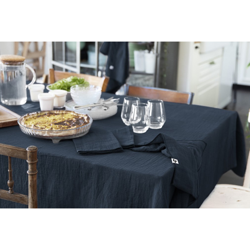 Nappe 150 x 250 cm en Double Gaze de Coton Bleu Nuit Gaufrée - PEPA