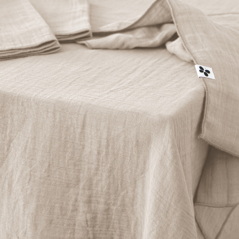 Nappe 150 x 250 cm en Double Gaze de Coton Écru Gaufrée - PEPA