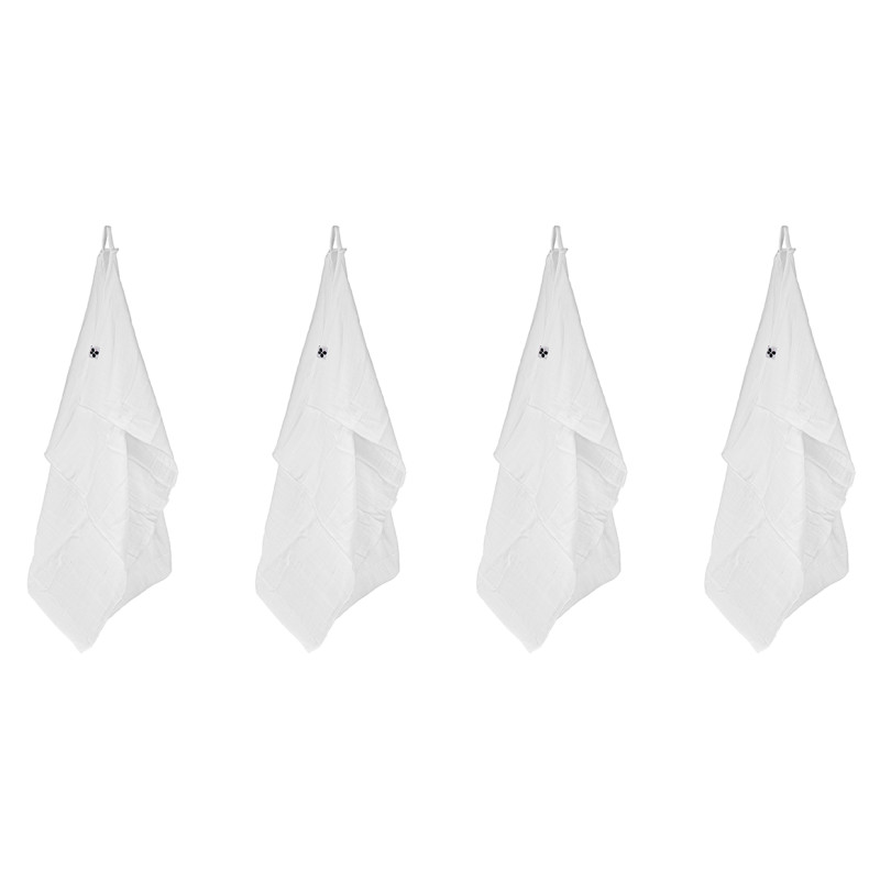 Lot de 4 Essuie-Mains 50 x 70 cm en Double Gaze de Coton Blanc Gaufrée - PEPA