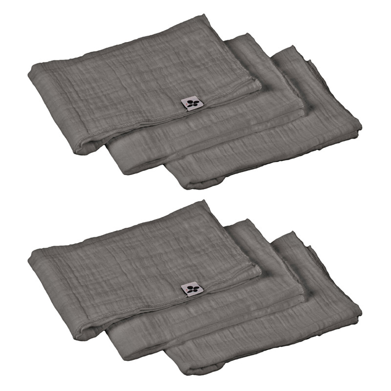 Lot de 6 Serviettes de Table 40 x 40 cm en Double Gaze de Coton Gris Gaufrée - PEPA