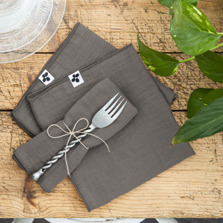Lot de 6 Serviettes de Table 40 x 40 cm en Double Gaze de Coton Gris Gaufrée - PEPA