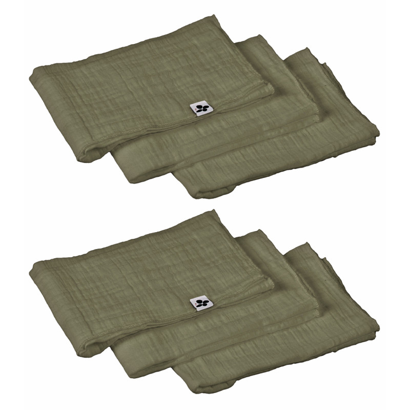 Lot de 6 Serviettes de Table 40 x 40 cm en Double Gaze de Coton Vert Gaufrée - PEPA