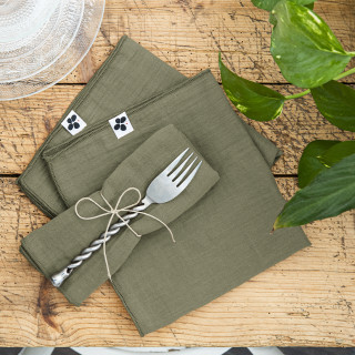 Lot de 6 Serviettes de Table 40 x 40 cm en Double Gaze de Coton Vert Gaufrée - PEPA