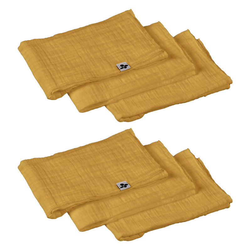 Lot de 6 Serviettes de Table 40 x 40 cm en Double Gaze de Coton Jaune Gaufrée - PEPA