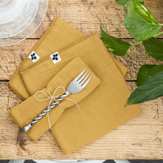 Lot de 6 Serviettes de Table 40 x 40 cm en Double Gaze de Coton Jaune Gaufrée - PEPA