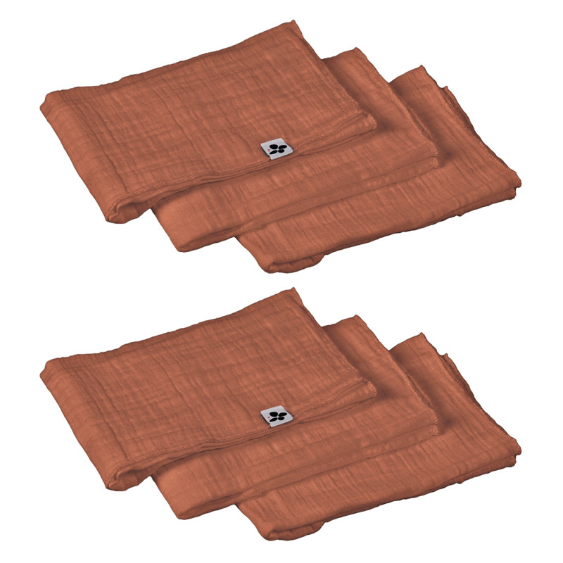 Lot de 6 Serviettes de Table 40 x 40 cm en Double Gaze de Coton Terracotta Gaufrée - PEPA