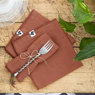 Lot de 6 Serviettes de Table 40 x 40 cm en Double Gaze de Coton Terracotta Gaufrée - PEPA