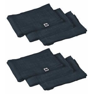 Lot de 6 Serviettes de Table 40 x 40 cm en Double Gaze de Coton Bleu Nuit Gaufrée - PEPA