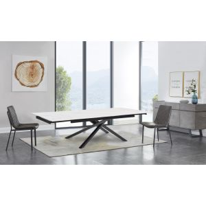 Table extensible 180/260 cm céramique blanc marbré pied torsadé - NEVADA 05