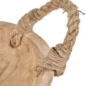 Petit bol D. 27 cm en bois de teck anses en jute - artisanal - ALAMO 01