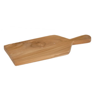 Planche à découper / à pain rectangulaire L. 40 cm en bois de teck avec manche  – MAVA