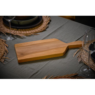 Planche à découper / à pain rectangulaire L. 40 cm en bois de teck avec manche  – MAVA