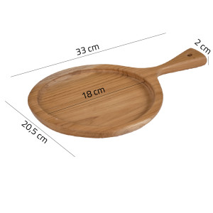Planche à découper / à pain ronde et creuse D.18 cm en bois de teck avec manche – EKIA