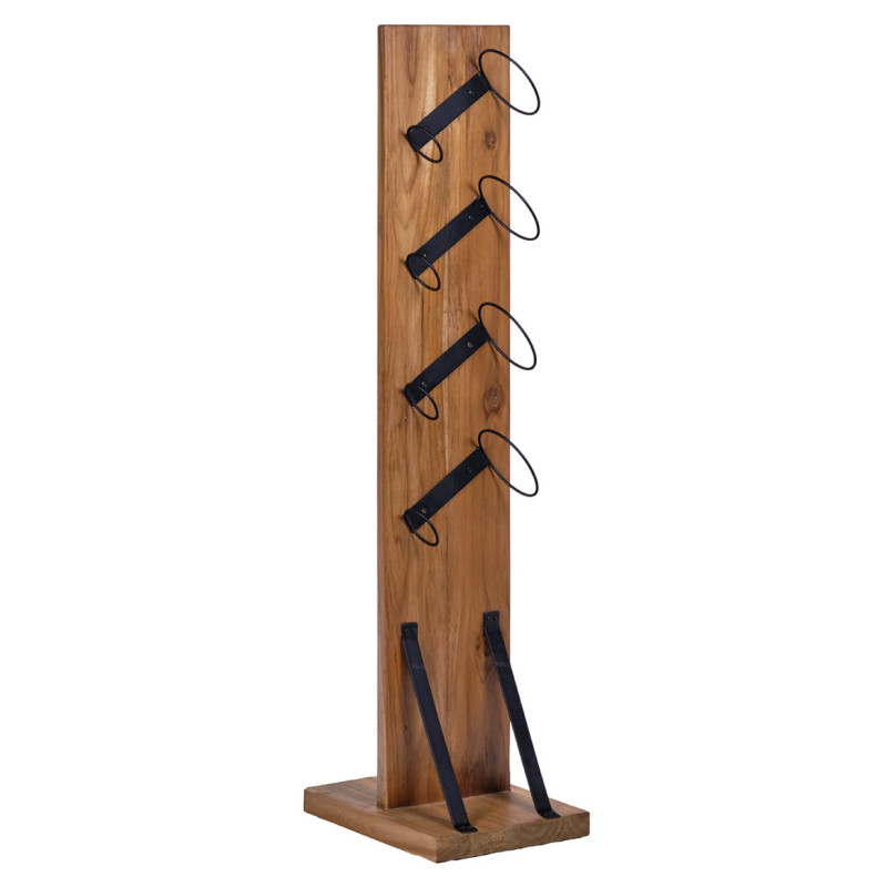 Porte Bouteille H. 106 cm en Bois de Teck Massif et Métal Noir avec 4 Espaces - VINO