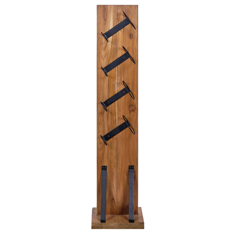 Porte Bouteille H. 106 cm en Bois de Teck Massif et Métal Noir avec 4 Espaces - VINO