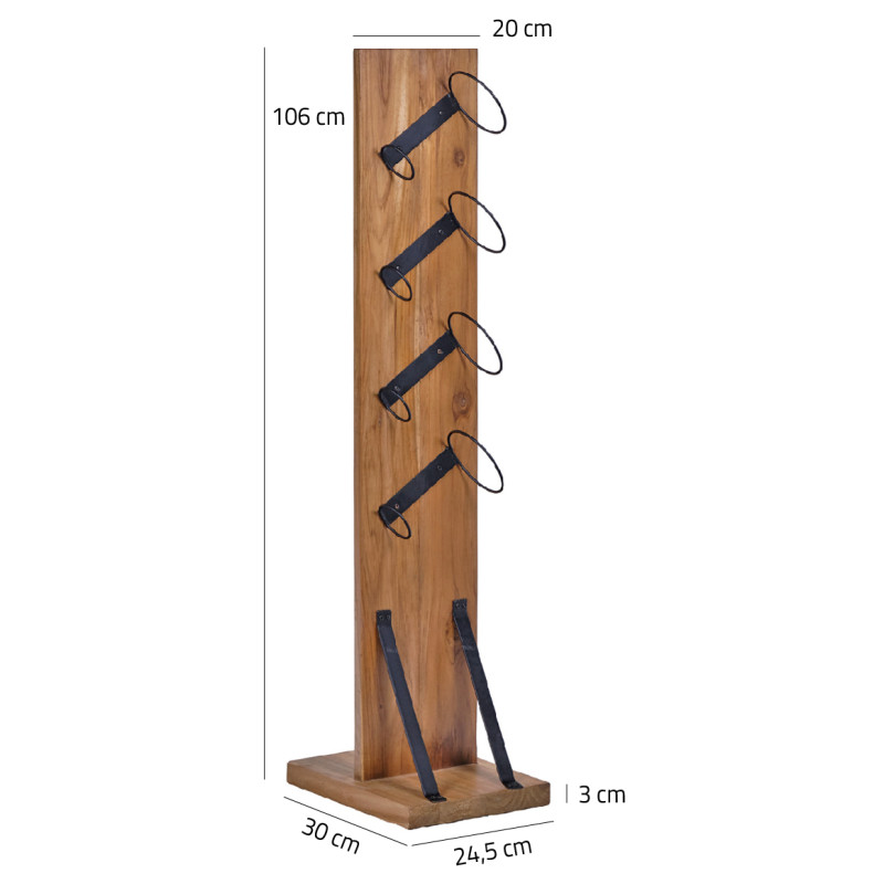 Porte Bouteille H. 106 cm en Bois de Teck Massif et Métal Noir avec 4 Espaces - VINO