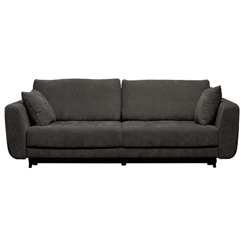 Canapé 3 Places Convertible Tissu Doux Gris Pieds Métal Noir  2 Coussins - MINDY