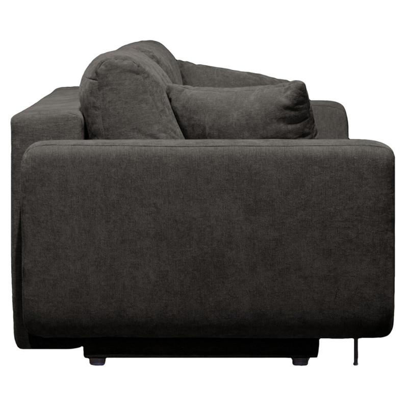Canapé 3 Places Convertible Tissu Doux Gris Pieds Métal Noir  2 Coussins - MINDY