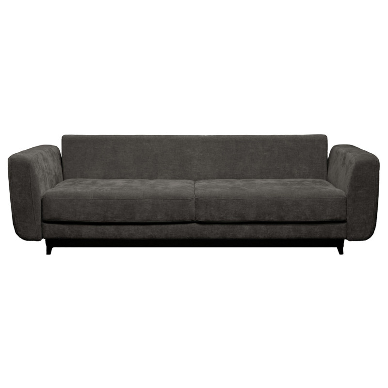 Canapé 3 Places Convertible Tissu Doux Gris Pieds Métal Noir  2 Coussins - MINDY