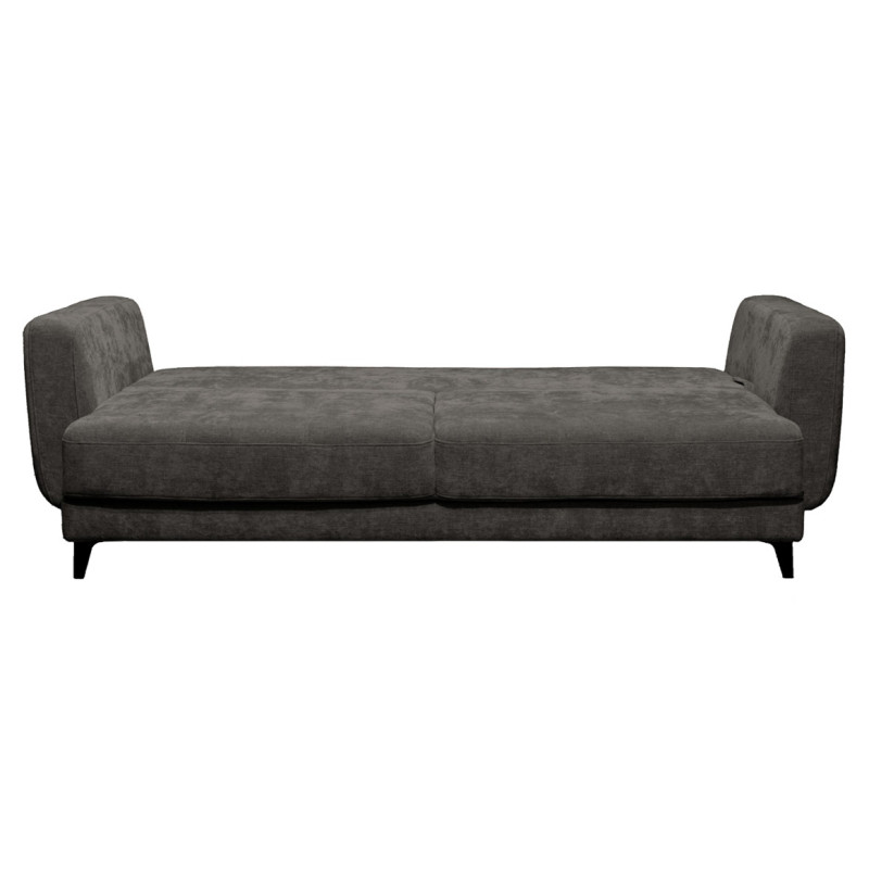 Canapé 3 Places Convertible Tissu Doux Gris Pieds Métal Noir  2 Coussins - MINDY